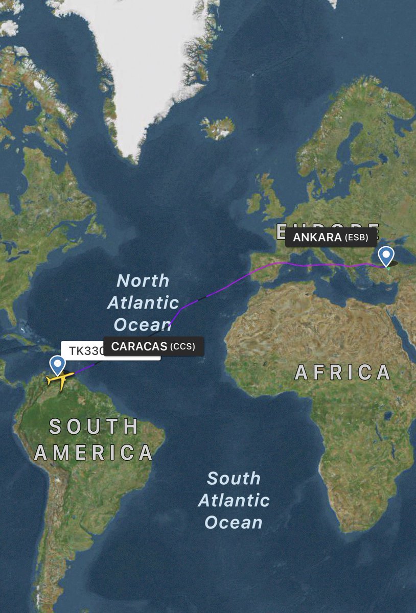 Maduro arrives to Ankara. Two planes travel a few hours apart from Caracas Maiquetía: Conviasa YV3533 A340-642 & Turkish TC-JNE A330-203. Interesting that Maduro chose to travel on Turkish Airlines plane