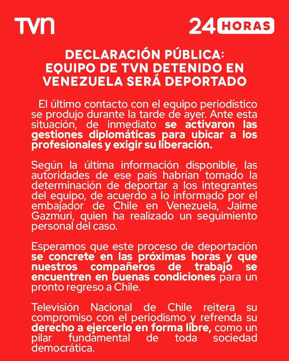 Team of TV Chile correspondents detained in Venezuela