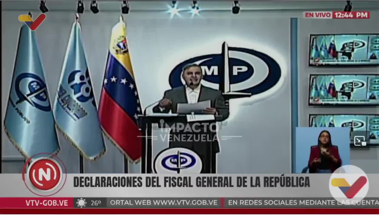 El fiscal general Tarek William Saab anunció que el Ministerio Público solicitó a Interpol la emisión de una orden de inclusión con alerta roja contra Javier Milei, presidente de Argentina, la secretaria de la presidencia, Karina Milei y la ministra de seguridad, Patricia Bullrich