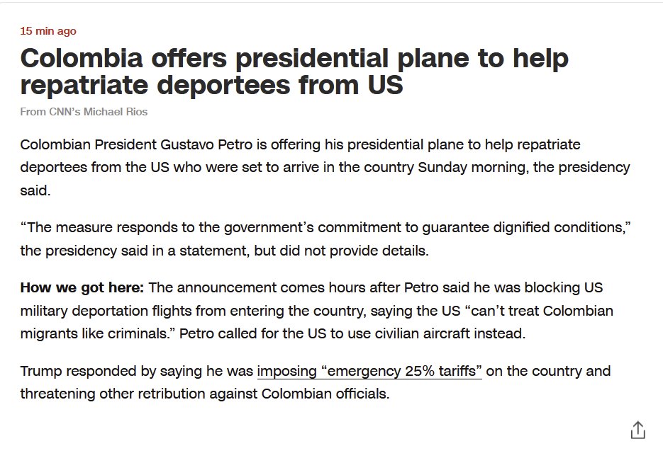 Colombian President Gustavo Petro is offering his  presidential plane to help repatriate deportees from the US who were set to arrive in the country Sunday morning, the presidency said