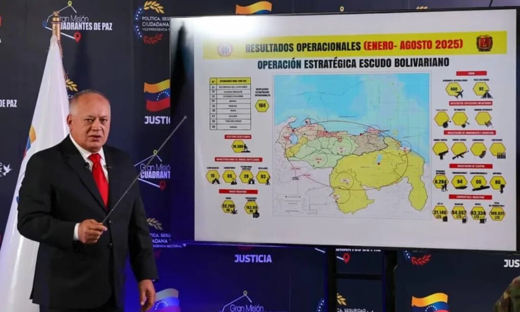 Diosdado Cabello reports results in the fight against drug gangs: 52,769 kg of drugs seized, 153,000 kg of precursors, 6,284 arrests, 400 aircraft, and 92 runways neutralized. He accuses María Corina Machado of colluding with militants and asserts that the DEA is the largest cartel in the world.