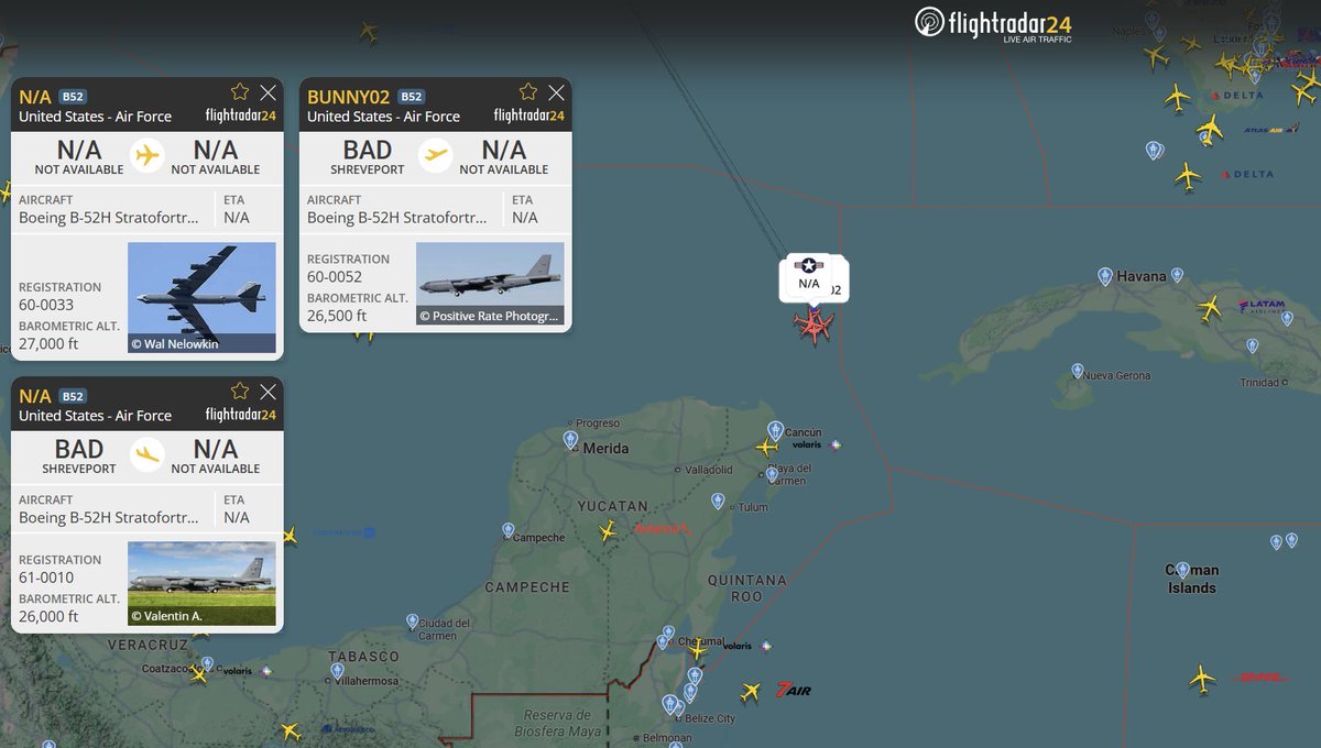 3 B-52's spotted flying between Mexico and Cuba