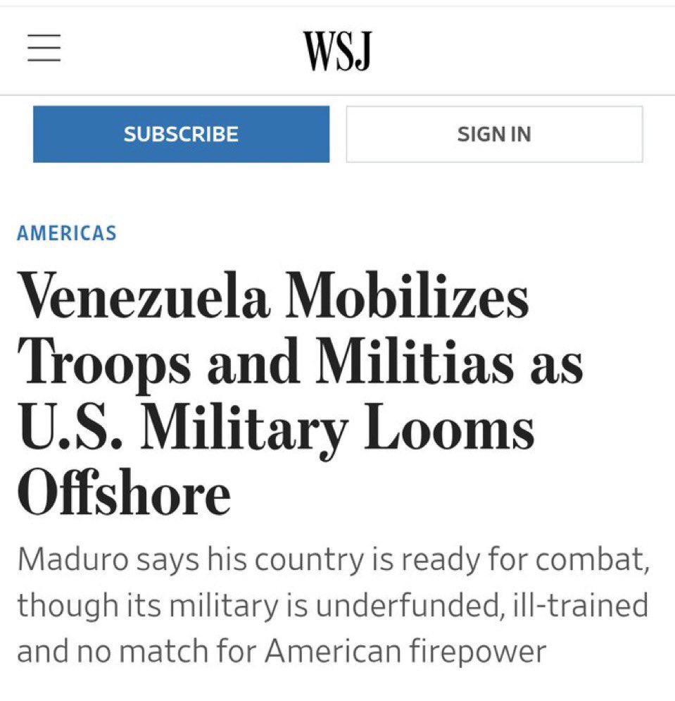 Venezuela is moving troops into position and mobilizing what President Maduro asserts is a 'millions-strong militia' amid the biggest US military buildup in the Caribbean since the 1980s, according to the WSJ