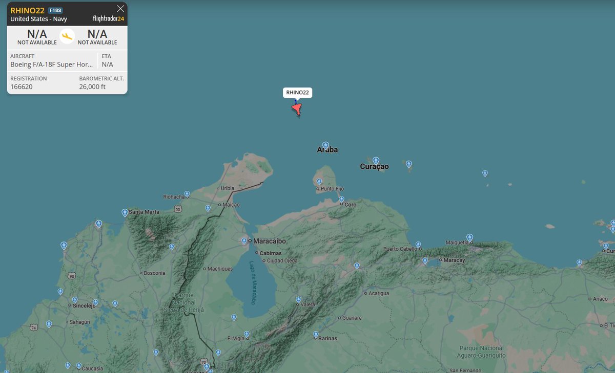 Caribbean Sea: A @USNavy  F/A-18F Super Hornet (166620) is up off the coast of Venezuela