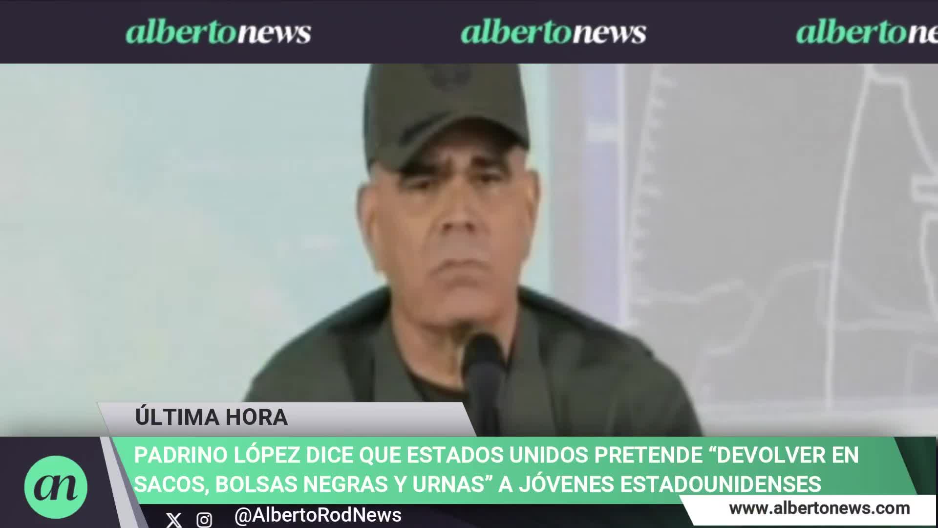 Padrino López says the United States intends to return young Americans in sacks, black bags, and urns. They intend to wage war in Latin America and the Caribbean. we continue to call for peace from here.
