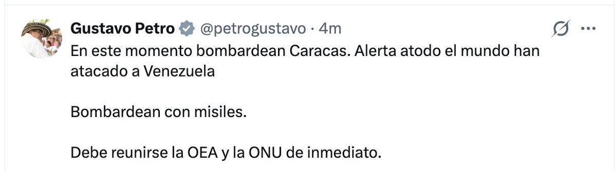 President Petro denounces the bombing of Caracas and calls for an urgent meeting of the OAS and the UN