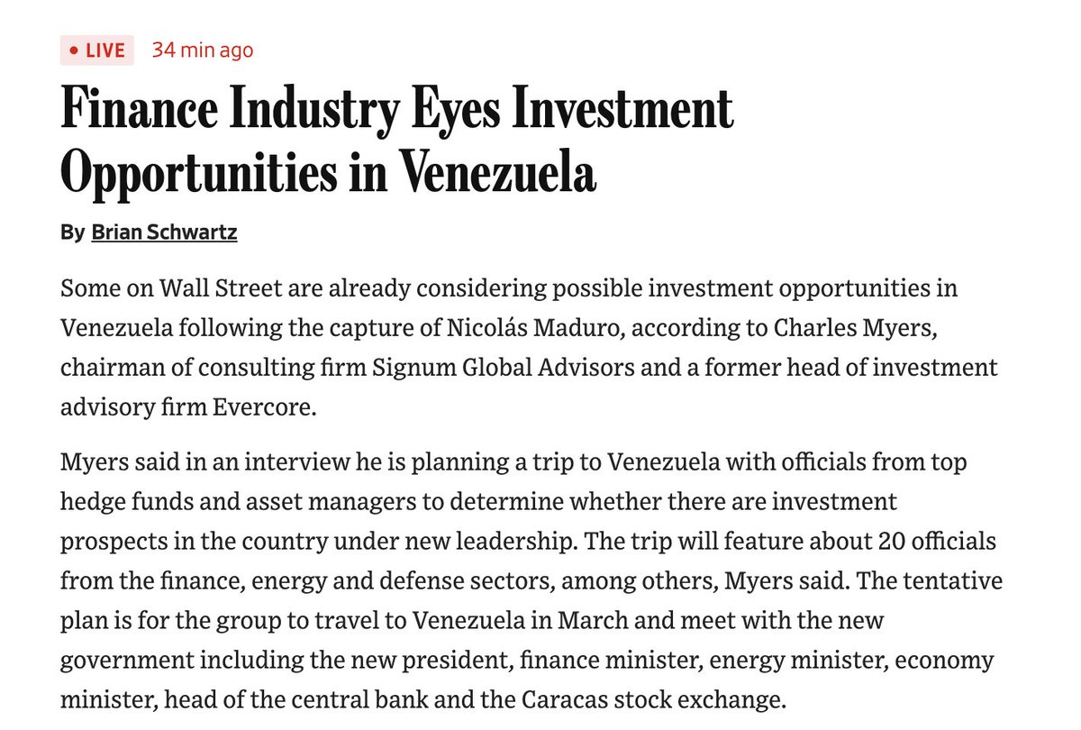 WSJ: Leading investors from the US energy and defense sectors are planning a business trip to Venezuela as early as March. They plan to meet with the new government.