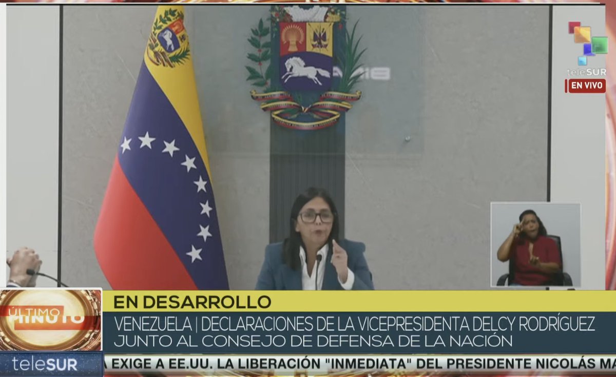 Delcy Rodríguez: The extremists who have launched this armed aggression against our country will pay for it. They belong in the dustbin of history. The people of Venezuela oppose the kidnapping of our president.