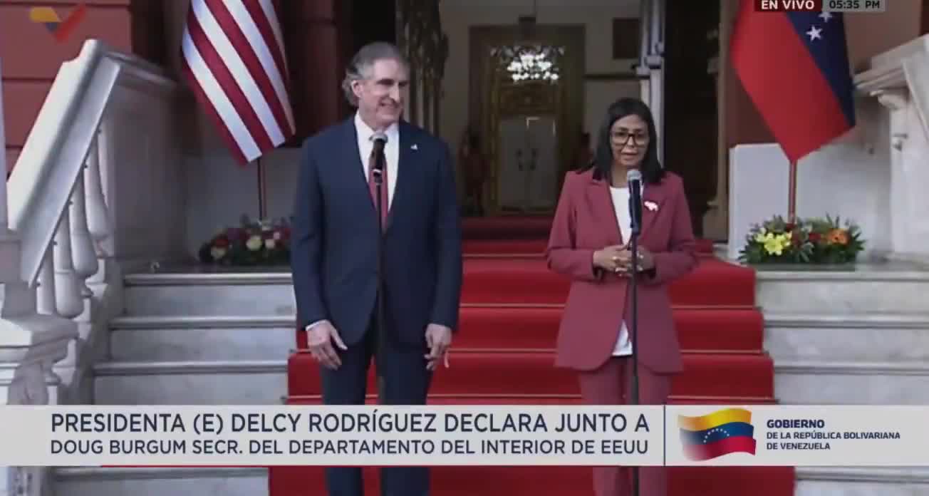 Venezuela's Acting President, Delcy Rodriguez, meets with U.S. Interior Secretary Doug Burgum
