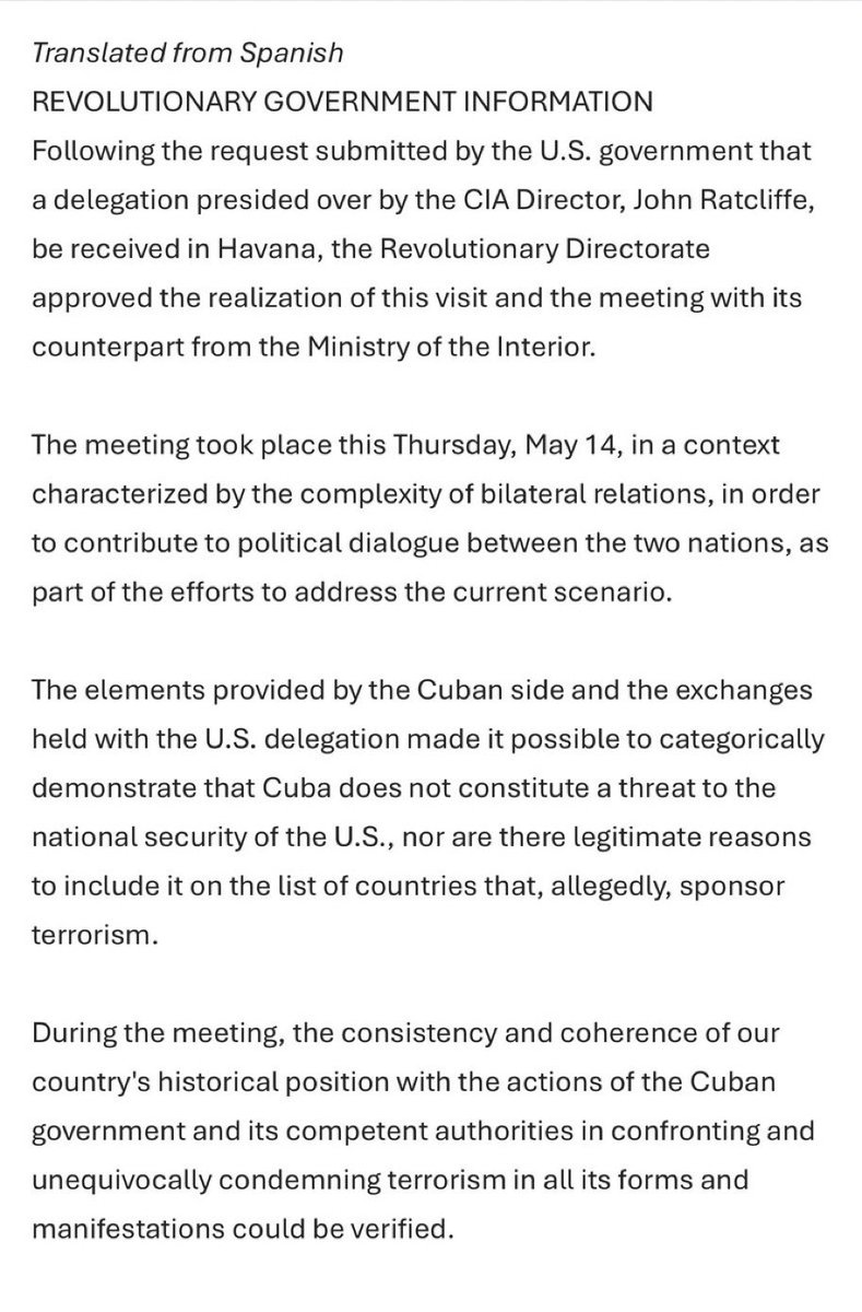 Following a U.S. government plane seen leaving Havana, Cuba, CBS has learned that CIA Director John Ratcliffe visited Cuba to meet with his Cuban counterpart in the Ministry of the Interior. Topics of discussion included Cuba’s designation as a state sponsor of terrorism (SST) and recent comments by top U.S. officials that Cuba poses a national security threat