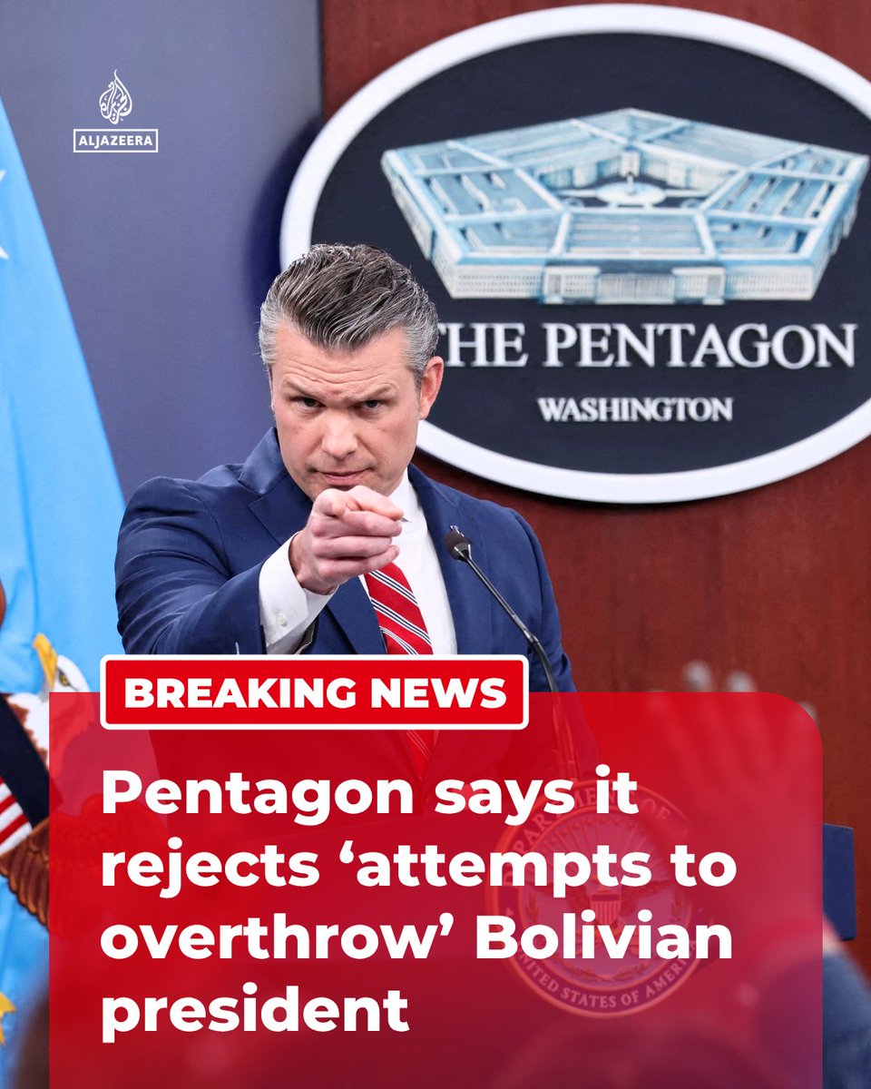 US Defense Secretary Pete Hegseth says the Pentagon rejects “all attempts to overthrow” Bolivian President Rodrigo Paz, posting on X after weeks of mass protests that block streets in major cities
